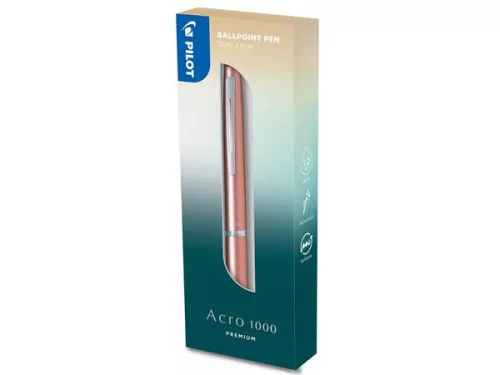 Golyóstoll, 0,32 mm, nyomógombos, korallarany tolltest, PILOT "Acro 1000", kék
