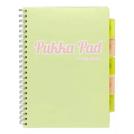 Spirálfüzet, A4, vonalas, 100 lap, PUKKA PAD "Pastel project book", vegyes szín
