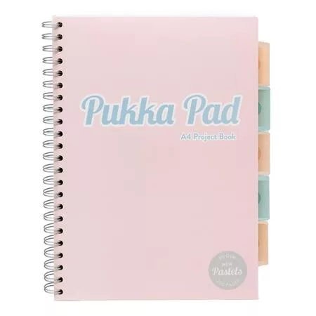 Spirálfüzet, A4, vonalas, 100 lap, PUKKA PAD "Pastel project book", vegyes szín