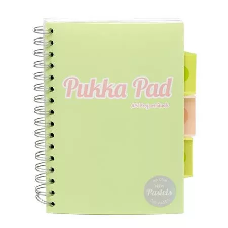 Spirálfüzet, A5, vonalas, 100 lap, PUKKA PAD "Pastel project book", vegyes szín
