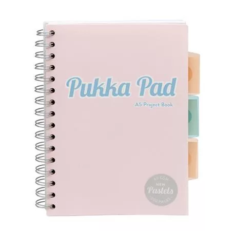 Spirálfüzet, A5, vonalas, 100 lap, PUKKA PAD "Pastel project book", vegyes szín