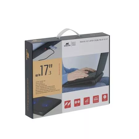 Notebook állvány, hűtőventilátorral, 17,3", RIVACASE "5557", fekete
