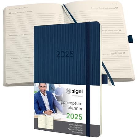 Naptár, A5, heti, 2025, puha borító, SIGEL "Conceptum", éjkék