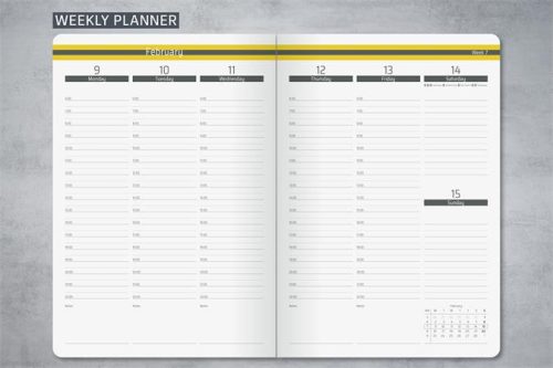 Naptár, A5, heti, 2026, kemény borító, SIGEL "Linescape", szürke-sárga