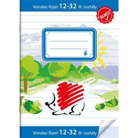 Füzet, tűzött, A5, vonalas, 32 lap, 3. osztály, ICO "Süni Sulikész", "12-32"   Füzet, tűzött, A5, vonalas, 32 lap, 3. osztály, ICO "Süni Sulikész", "12-32"