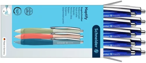 Golyóstoll, 0,5 mm, nyomógombos, sötétkék színű tolltest, SCHNEIDER "Haptify", kék