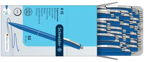 Golyóstoll, 0,5 mm, nyomógombos, SCHNEIDER "K15", kék
