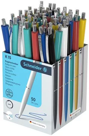 Golyóstoll, 0,5 mm, nyomógombos, vegyes tolltest, SCHNEIDER "K15", kék