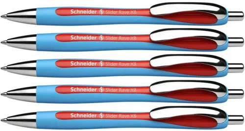 Golyóstoll, 0,7 mm, nyomógombos, SCHNEIDER "Slider Rave XB", piros