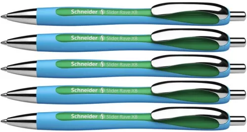 Golyóstoll, 0,7 mm, nyomógombos, SCHNEIDER "Slider Rave XB", zöld
