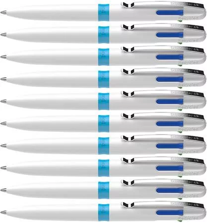 Golyóstoll, 0,5 mm, nyomógombos, négyszínű, SCHNEIDER "Take 4", fehér