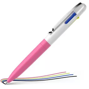   Golyóstoll, 0,5 mm, nyomógombos, négyszínű, SCHNEIDER "Take 4 Neon", rózsaszín-fehér