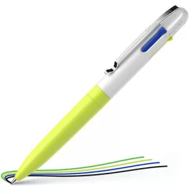  Golyóstoll, 0,5 mm, nyomógombos, négyszínű, SCHNEIDER "Take 4 Neon", sárga-fehér