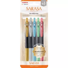   Zseléstoll készlet, 0,33 mm, nyomógombos, ZEBRA "Sarasa Clip Decoshine", 5 vegyes metál szín