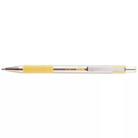   Golyóstoll, 0,24 mm, nyomógombos, rozsdamentes acél, pasztellsárga tolltest, ZEBRA "F-301", kék