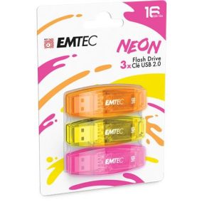 Pendrive, 16GB, 3 db, USB 2.0, EMTEC "C410 Neon", narancs, citromsárga, rózsaszín   Pendrive, 16GB, 3 db, USB 2.0, EMTEC "C410 Neon", narancs, citromsárga, rózsaszín