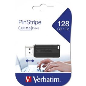 Pendrive, 128GB, USB 2.0, 10/4MB/sec, VERBATIM "PinStripe", fekete   Pendrive, 128GB, USB 2.0, 10/4MB/sec, VERBATIM "PinStripe", fekete