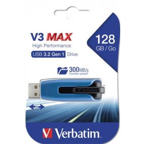 Pendrive, 128GB, USB 3.2, 175/80 MB/s, VERBATIM "V3 MAX", kék-fekete   Pendrive, 128GB, USB 3.2, 175/80 MB/s, VERBATIM "V3 MAX", kék-fekete