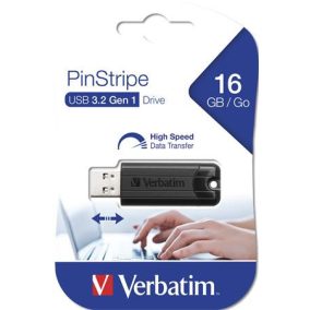Pendrive, 16GB, USB 3.2, VERBATIM "Pinstripe", fekete   Pendrive, 16GB, USB 3.2, VERBATIM "Pinstripe", fekete