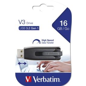 Pendrive, 16GB, USB 3.2, 60/12 MB/s, VERBATIM "V3", fekete-szürke   Pendrive, 16GB, USB 3.2, 60/12 MB/s, VERBATIM "V3", fekete-szürke