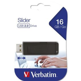 Pendrive, 16GB, USB 2.0, VERBATIM "Slider", fekete