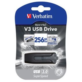   Pendrive, 256GB, USB 3.2, 80/25 MB/s, VERBATIM "V3", fekete-szürke