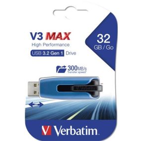 Pendrive, 32GB, USB 3.2, 175/80 MB/s, VERBATIM "V3 MAX", kék-fekete   Pendrive, 32GB, USB 3.2, 175/80 MB/s, VERBATIM "V3 MAX", kék-fekete