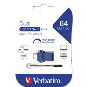 Pendrive, 64GB, USB 3.2+USB-C adapter, VERBATIM "Dual"   Pendrive, 64GB, USB 3.2+USB-C adapter, VERBATIM "Dual"