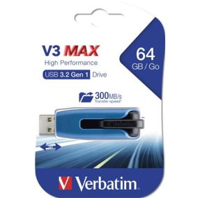 Pendrive, 64GB, USB 3.2, 175/80 MB/s, VERBATIM "V3 MAX", kék-fekete   Pendrive, 64GB, USB 3.2, 175/80 MB/s, VERBATIM "V3 MAX", kék-fekete