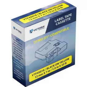   Feliratozógép szalag, 12 mm x 7 m, VICTORIA TECHNOLOGY, sárga-fekete