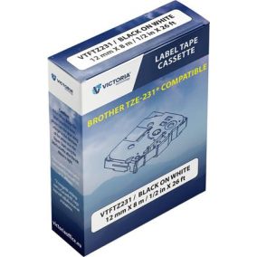 Feliratozógép szalag, 12 mm x 8 m, VICTORIA TECHNOLOGY, fehér-fekete   Feliratozógép szalag, 12 mm x 8 m, VICTORIA TECHNOLOGY, fehér-fekete