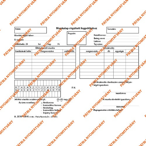 Munkalap rögzített fogpótláshoz 50x2 lapos tömb A/5 fekvő