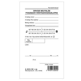 Fogászati beutaló röntgenvizsgálatra szabadlap 85x148 mm Fogászati beutaló röntgenvizsgálatra szabadlap 85x148 mm