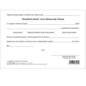   Munkaköri / szakmai orvosi alkalmassági vélemény szabadlap A/5 fekvő