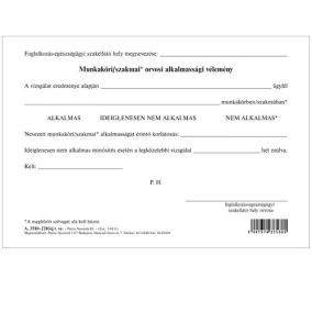   Munkaköri / szakmai orvosi alkalmassági vélemény szabadlap A/5 fekvő