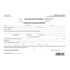   Alkalmassági vélemény a gépjárművezetői alkalmasságról 2 lapos garnitúra A/5 fekvő