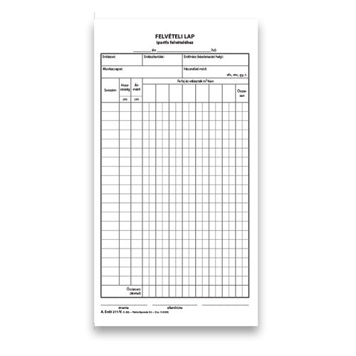 Felvételi lap ipari fához 50x2 lapos tömb
