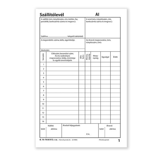 Szállítólevél 25x4 lapos tömb A/5 álló