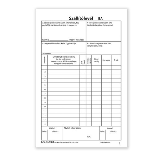 Szállítólevél 50x2 lapos tömb A/5 álló
