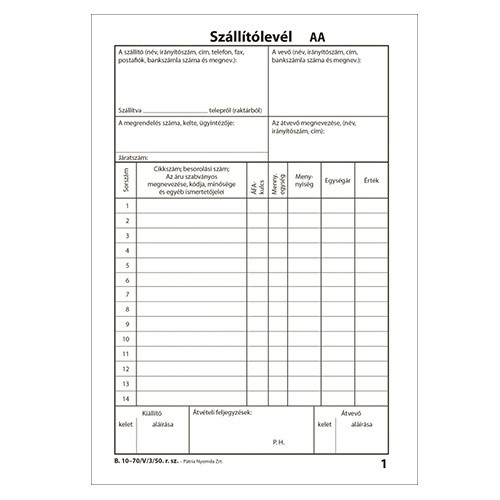 Szállítólevél 50x3 lapos tömb A/5 álló