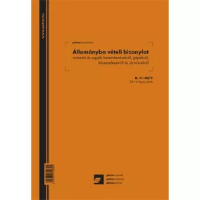   Állománybavételi bizonylat műszaki és egyéb berendezésekről 25x4 lapos tömb A/4 álló