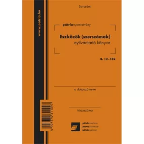   Eszközök (szerszámok) nyilvántartó könyve 4 lapos füzet