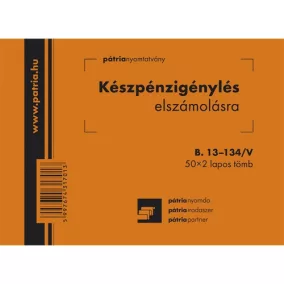   Készpénzigénylés elszámolásra 50x2 lapos tömb A/6 fekvő  -i