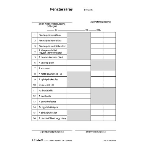 Pénztárzárás 25x2+2 lapos tömb A/5 álló