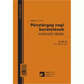   Pénztárgép napi bevételének módosító tételei 25x2 lapos tömb A/5 álló
