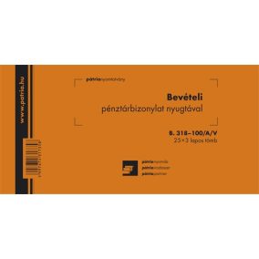 Bevételi pénztárbizonylat nyugtával 25x3 lapos tömb 203x102 mm   Bevételi pénztárbizonylat nyugtával 25x3 lapos tömb 203x102 mm