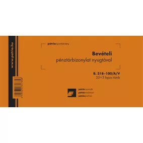   Bevételi pénztárbizonylat nyugtával 25x3 lapos tömb 203x102 mm