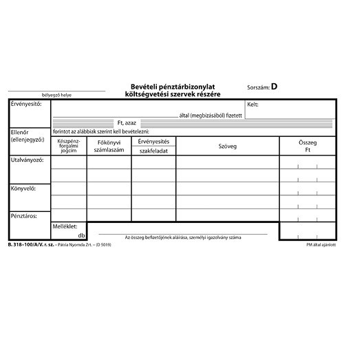 Bevételi pénztárbizonylat nyugtával 25x3 lapos tömb 203x102 mm