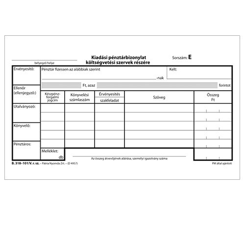 Kiadási pénztárbizonylat költségvetési 25x2 lapos tömb 203x102 mm