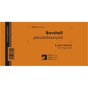 Bevételi pénztárbizonylat 25x3 lapos tömb 203x102 mm Bevételi pénztárbizonylat 25x3 lapos tömb 203x102 mm